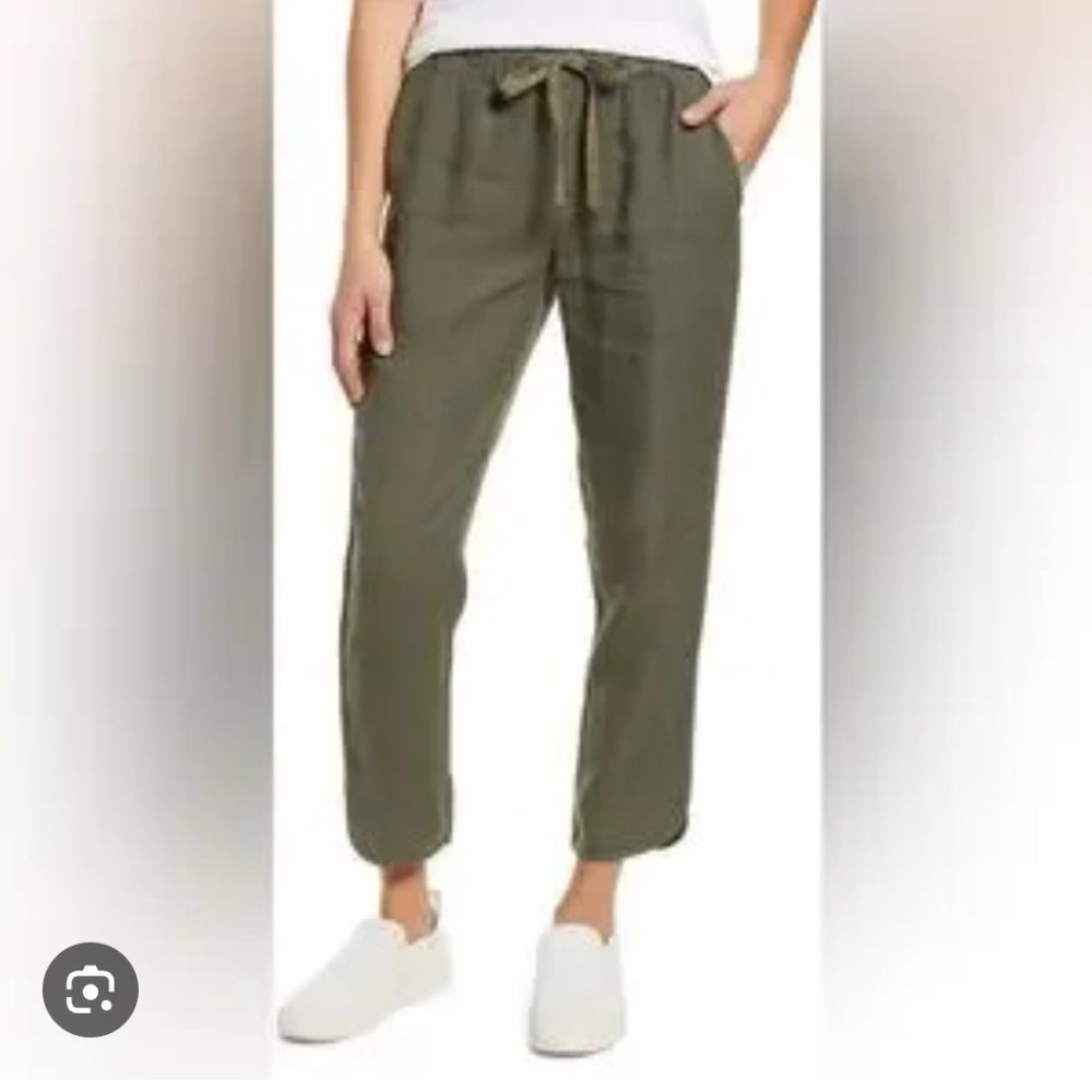 Caslon linen green grey cargo pants with elastic waistband size xs